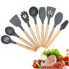 Silicone Kitchen Tools Wooden Handle Cookware set, Spoon, Spatula, Fire-resistant Cooking Set