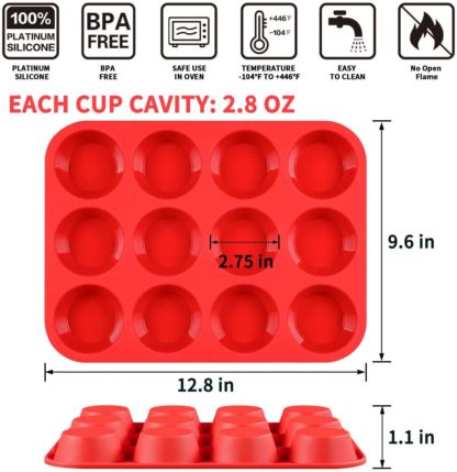 12 Cups Silicone Muffin Pan - Nonstick BPA Free Cupcake Pan 1 Pack Regular Size Silicone Mold - Image 5