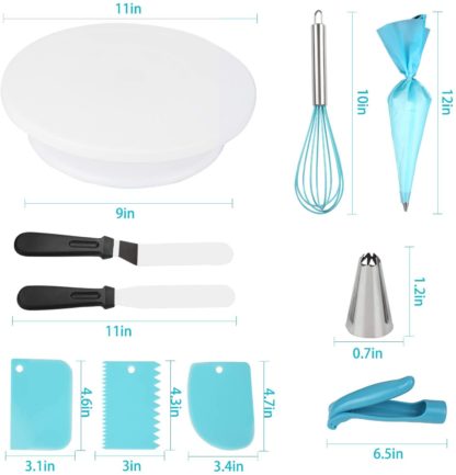 Cake Decorating Equipment, 220 PCS Baking Kit with Cake Rotating Turntable, Piping Icing Tips, Russian Nozzles, Fondant Tools, Pattern Chart, Cake Baking Supplies for Beginners and Cake Lovers - Image 2