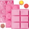 3 Pack Silicone Soap Molds,6 Cavities Silicone Baking Mold,Rectangle and Different Flower Shapes, Perfect for Soap Making, Handmade Cake Chocolate Biscuit, Pudding. BPA Free