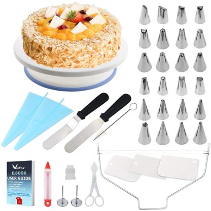 39 pcs Cake Decorating Supplies,  Professional Cupcake Decorating Kit Baking Supplies Rotating Turntable Stand, Frosting, Piping Bags and Tips Set, Icing Spatula and Smoother, Pastry Tool