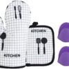 Gants Four, 1 Pièces Gant Cuisine, Gants Anti Chaleur, Gant Anti Chaleur Four, 1 Maniques Cuisine et 2 Doigt Disolation Thermique en Silicone, pour Micro-ondes, Barbecue, Cuisson, Grillage