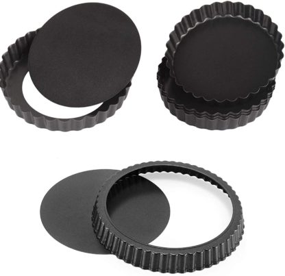 Tart Mold 6 Pcs Tartlet Mold Tart Mold with Removable Bottom Non-stick Coating Pie Pan Mini Quiche Molds Carbon Steel Cake Pizzas Baking Dishes-Ø 10 cm - Image 4
