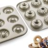 Doughnut Mould Non Stick Coating 9 Holes Carbon Steel Baking Tray for Cake Biscuit Bagel Sandwich Muffin 10.2X10.2 Inch - Image 4